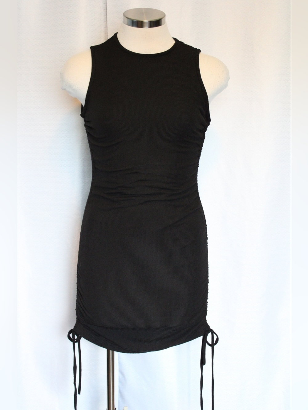 Rue21 Black Ribbed Ruched Midi Dress Tank Style Size S - Picture 1 of 5